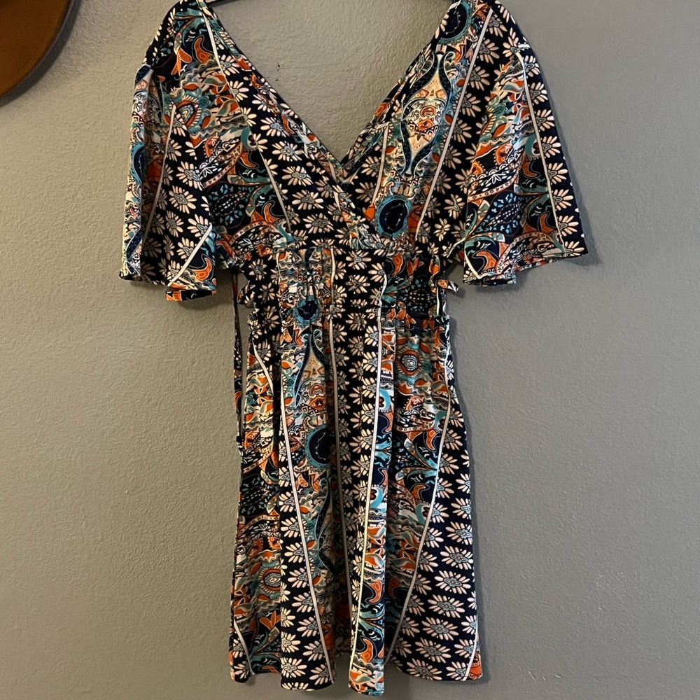 NWOT SHEIN Brown Black Flutter Sleeve V-Neck Sundress